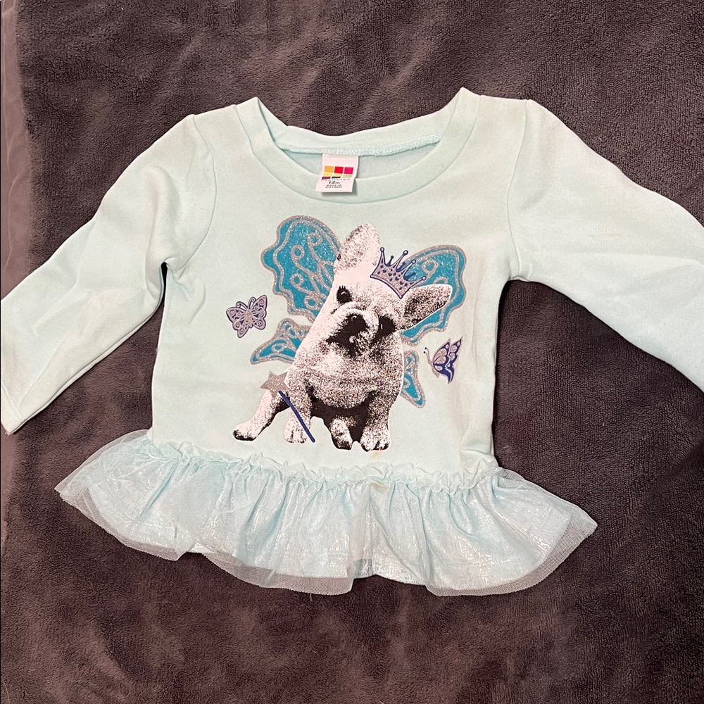 Healthtex Light Blue Peplum Top with Dog and Butterfly Design